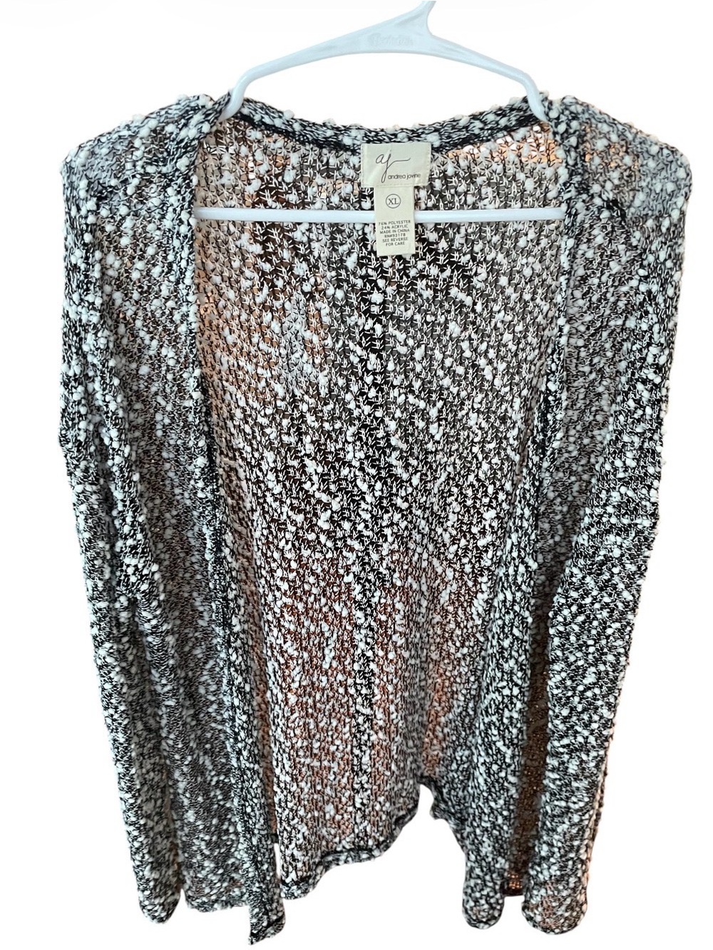 Andrea Jovine Black and White Open Knit Cardigan